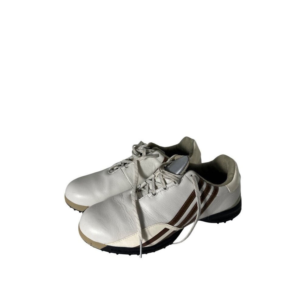 Adidas White & Brown Leather Golf Shoes Size 10